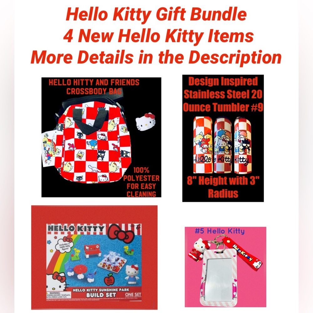 Hello Kitty Bundle Lot Gift Crossbody Bag, 1 Tumbler, Play Set & Keychain New